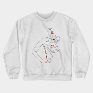 Minimal Woman line art. Abstract one line woman face with peony flower. Crewneck Sweatshirt